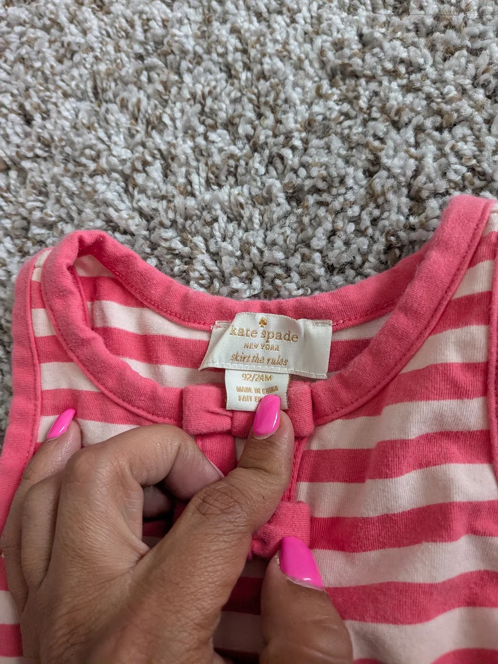 kate spade Pink and Cream Striped Sleeveless Peplum Top with Bow Size 24 Months